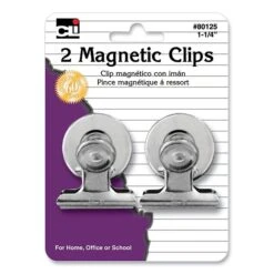 Charles Leonard Magnetic Clips, 1-1/4" Wide, Silver, 2/Pack (CHL80125)