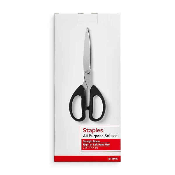 Staples 7" Pointed Tip Stainless Steel Scissors, Straight Handle, Right & Left Handed (TR55047) 3 Staples 7" Pointed Tip Stainless Steel Scissors, Straight Handle, Right & Left Handed (TR55047) - Image 3