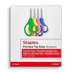 Staples Teacher Pack 5" Kids Pointed Tip Stainless Steel Scissors, Straight Handle, Right & Left Handed, 12/Pack (TR55057) -Fiskar Shop 642CAE2C 023D 406E 83D74CA0962244A8 s7