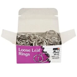 Charles Leonard Loose Leaf Book Rings, 1-1/2" Capacity, Silver, 100/Box (CHLR49)