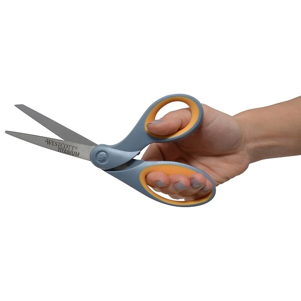 Westcott Titanium Bonded 8" Titanium Multi-Purpose/Heavy Duty Scissor, Sharp Tip, Gray/Yellow (13731) 2 Westcott Titanium Bonded 8" Titanium Multi-Purpose/Heavy Duty Scissor, Sharp Tip, Gray/Yellow (13731) - Image 2