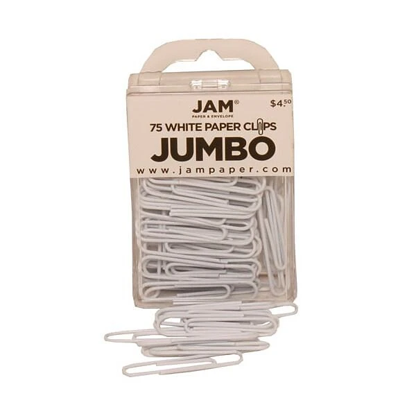 JAM Paper® Vinyl Colored Jumbo Paper Clips, Large, White, 75/Pack (2184934) 2 JAM Paper® Vinyl Colored Jumbo Paper Clips, Large, White, 75/Pack (2184934) - Image 2