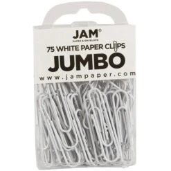 JAM Paper Jumbo Paper Clips, White, 3 Packs Of 75 (2184934B)