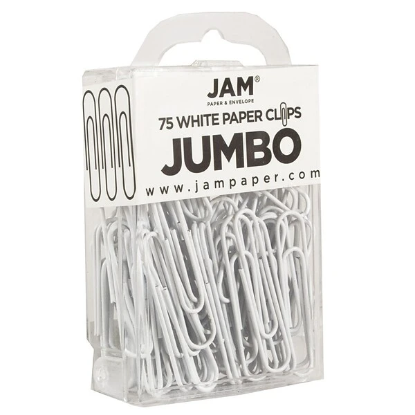 JAM Paper® Vinyl Colored Jumbo Paper Clips, Large, White, 75/Pack (2184934) 1 JAM Paper® Vinyl Colored Jumbo Paper Clips, Large, White, 75/Pack (2184934)