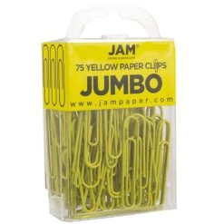 JAM Paper® Vinyl Colored Jumbo Paper Clips, Large, Yellow, 75/Pack (42182236)