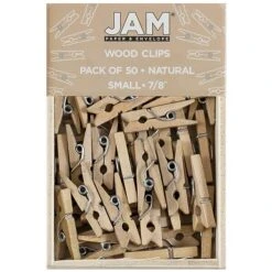 JAM Paper Wood Clip Small Wood Clothespins, Natural Brown, 2 Packs Of 50 (3230717359A)