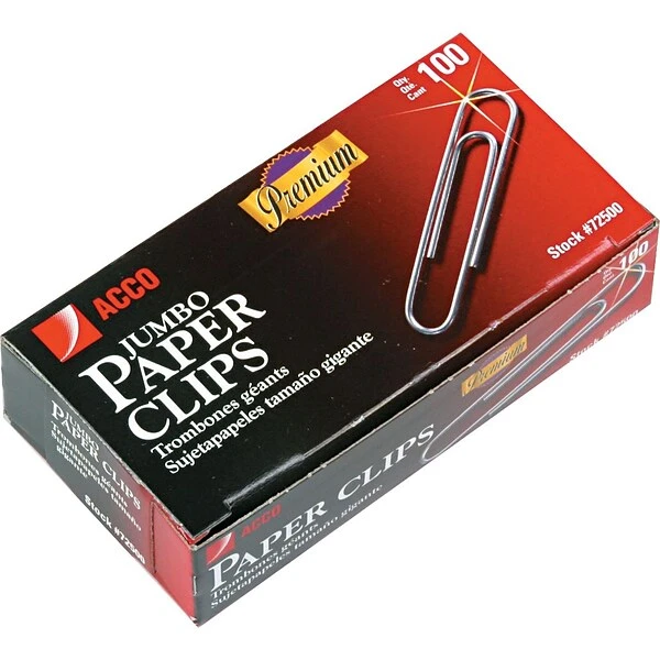 ACCO Premium Jumbo Paper Clips, Silver, 100/Box (ACC72500) 1 ACCO Premium Jumbo Paper Clips, Silver, 100/Box (ACC72500)