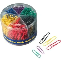 Plastic Coated Paper Clips, No. 2 Size, Assorted Sizes & Colors, 450/Pack