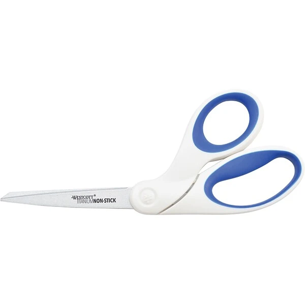 Westcott Wetscott Bent Titanium Bonded Non-Stick 8" Scissors, Pointed Tip, White/Blue (ACM-16578) 1 Westcott Wetscott Bent Titanium Bonded Non-Stick 8" Scissors, Pointed Tip, White/Blue (ACM-16578)