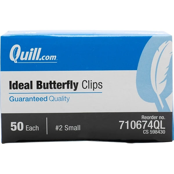 Quill Brand® Ideal #2 Small Butterfly Clips, Silver, 50/Box (10674QL) 1 Quill Brand® Ideal #2 Small Butterfly Clips, Silver, 50/Box (10674QL)
