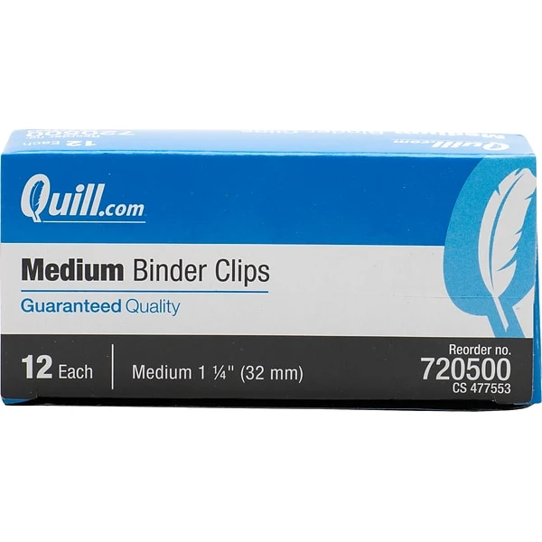 Quill Brand® Medium Binder Clips, 5/8" Capacity, 12/Box (720500-QCC) 1 Quill Brand® Medium Binder Clips, 5/8" Capacity, 12/Box (720500-QCC)