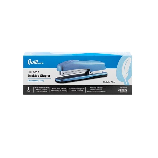 Quill Brand® Contemporary Full-Strip Desktop Stapler, Metallic Blue (79606Q) 1 Quill Brand® Contemporary Full-Strip Desktop Stapler, Metallic Blue (79606Q)