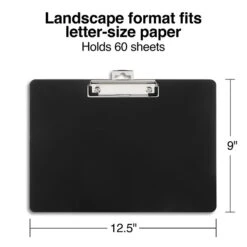 Plastic Landscape Clipboard, Letter Size, Black (28526)