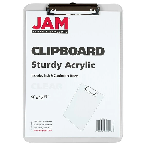 JAM Paper Plastic Clipboards, Clear, 12/Pack (340928126A) 1 JAM Paper Plastic Clipboards, Clear, 12/Pack (340928126A)