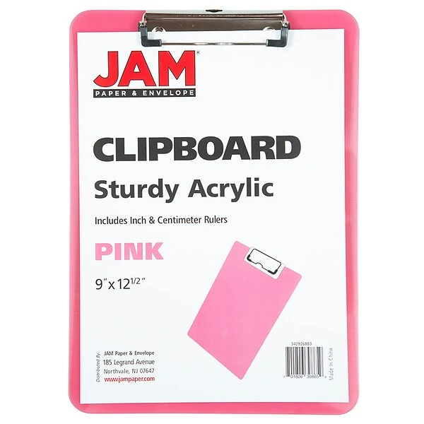 JAM Paper Plastic Clipboard, Letter Size, Pink, 2/Pack (340926883GZ) 1 JAM Paper Plastic Clipboard, Letter Size, Pink, 2/Pack (340926883GZ)