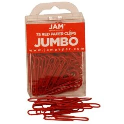 JAM Paper® Colored Jumbo Paper Clips, Large 2 Inch, Red Paperclips, 2 Packs Of 75 (2183754a)
