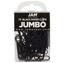 JAM Paper® Colored Jumbo Paper Clips, Large 2 Inch, Black Paperclips, 2 Packs Of 75 (2184933a)