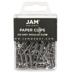 JAM Paper® Colored Standard Paper Clips, Small 1 Inch, Grey Paperclips, 2 Packs Of 100 (21830626a)