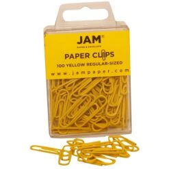 JAM Paper® Colored Standard Paper Clips, Small 1 Inch, Yellow Paperclips, 2 Packs Of 100 (2183756a)