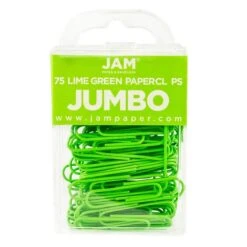 JAM Paper® Colored Jumbo Paper Clips, Large 2 Inch, Lime Green Paperclips, 2 Packs Of 75 (21830627a)