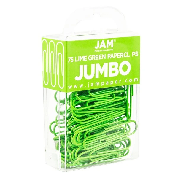 JAM Paper® Colored Jumbo Paper Clips, Large 2 Inch, Lime Green Paperclips, 2 Packs Of 75 (21830627a) 2 JAM Paper® Colored Jumbo Paper Clips, Large 2 Inch, Lime Green Paperclips, 2 Packs Of 75 (21830627a) - Image 2