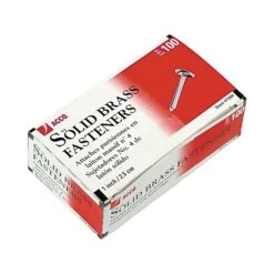 ACCO Solid Brass Fasteners, 1" Shank, Brass, 100/Box (71504)