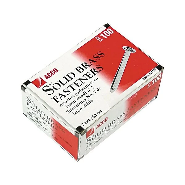 ACCO Solid Brass Round Head Fasteners, 2", Brass, 100/Box (71507) 1 ACCO Solid Brass Round Head Fasteners, 2", Brass, 100/Box (71507)