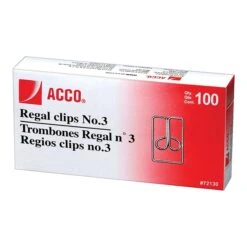 ACCO Regal Paper Clips, #3, Silver, 100/Box (72130)