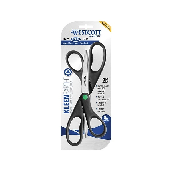 Westcott KleenEarth 8" Stainless Steel Sewing/Craft Scissors, Pointed Tip, Black, 2/Pack (15179) 1 Westcott KleenEarth 8" Stainless Steel Sewing/Craft Scissors, Pointed Tip, Black, 2/Pack (15179)
