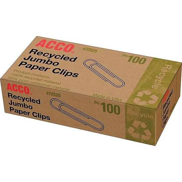 ACCO Recycled Paper Clips, Jumbo, Silver, 100/Box, 10 Boxes/Pack (A7072525) 2 ACCO Recycled Paper Clips, Jumbo, Silver, 100/Box, 10 Boxes/Pack (A7072525) - Image 2