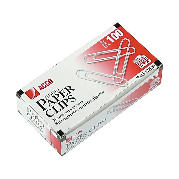 ACCO Economy Paper Clips, Jumbo, Silver, 100/Box (A7072580) 1 ACCO Economy Paper Clips, Jumbo, Silver, 100/Box (A7072580)