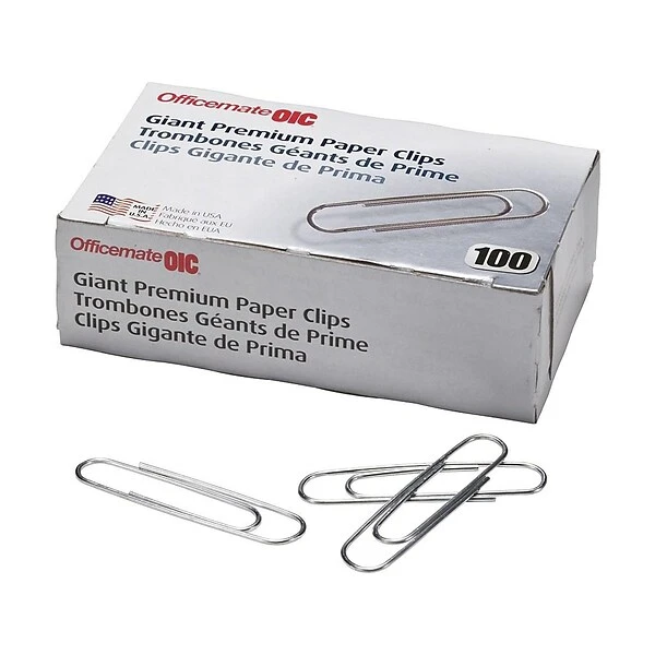 Officemate Premium Paper Clips, Giant, Silver, 100/Box, 10 Boxes/Pack (99918) 1 Officemate Premium Paper Clips, Giant, Silver, 100/Box, 10 Boxes/Pack (99918)