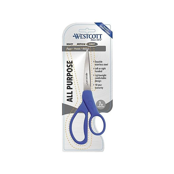Westcott All Purpose Preferred 7" Stainless Steel Scissors, Pointed Tip, Blue (43217) 1 Westcott All Purpose Preferred 7" Stainless Steel Scissors, Pointed Tip, Blue (43217)
