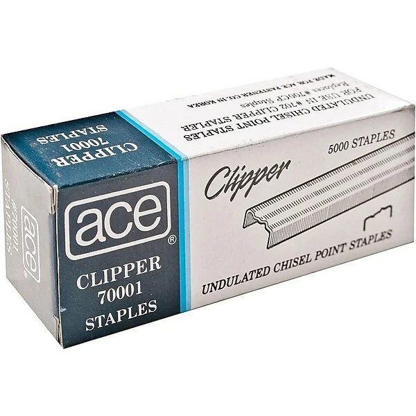 Ace Undulated Clipper Staples, 1/4" Leg Length, 5000 Staples/Box (70001) 1 Ace Undulated Clipper Staples, 1/4" Leg Length, 5000 Staples/Box (70001)