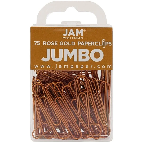 JAM Paper® Colored Jumbo Paper Clips, Large 2 Inch, Rose Gold Paperclips, 2 Packs Of 75 (21832059a) 1 JAM Paper® Colored Jumbo Paper Clips, Large 2 Inch, Rose Gold Paperclips, 2 Packs Of 75 (21832059a)