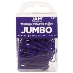 JAM Paper® Colored Office Desk Supplies Bundle, Purple, Jumbo Paper Clips & Medium Binder Clips, 1 Pack Of Each (4218339PU)