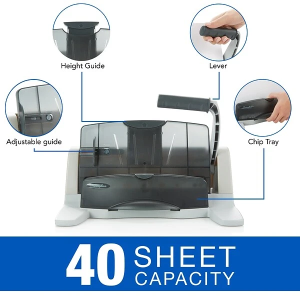 Swingline® LightTouch® Heavy Duty 2-7 Hole Punch, 40 Sheet Capacity, Gray (A7074357) 1 Swingline® LightTouch® Heavy Duty 2-7 Hole Punch, 40 Sheet Capacity, Gray (A7074357)