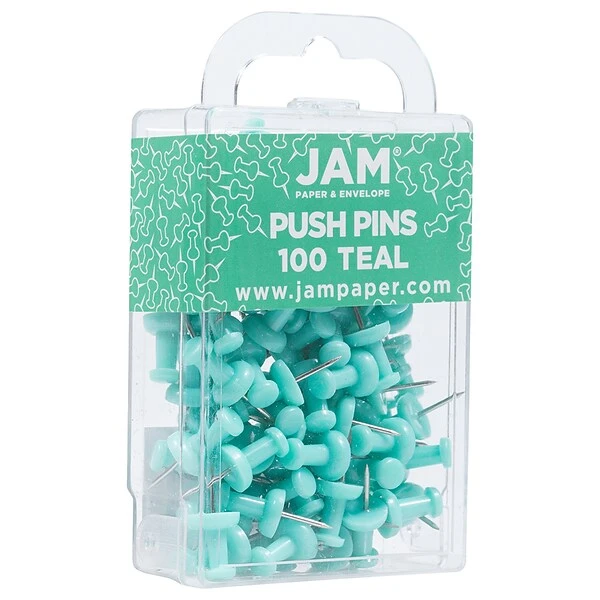 JAM Paper Push Pins, Teal, 100/Pack (22432067) 1 JAM Paper Push Pins, Teal, 100/Pack (22432067)