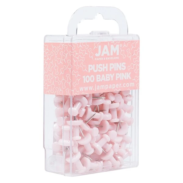 JAM Paper Pushpins, Baby Pink, 100/Pack (222419048) 1 JAM Paper Pushpins, Baby Pink, 100/Pack (222419048)